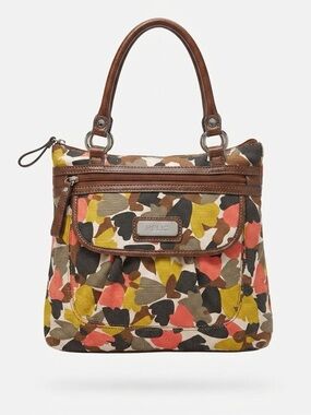 Relic Floral Carrie Satchel Crossbody Bag Canvas + Faux Leather EUC